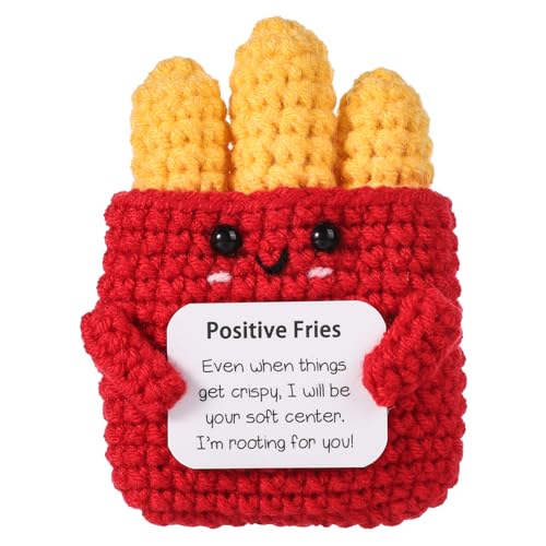 lasuroa Mini Lustige Positive Pommes Frites, 9cm Emotionale Unterstützung Positive Strickpuppe Spielzeug mit Karte Kreative Inspirierende Häkelpuppe aus Wolle Ermutigungsgeschenk für Kinder Freunde von lasuroa