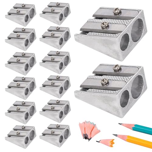 12X Anspitzer Legierung, Bleistiftspitzer, Doppelloch-Bleistiftspitzer, Doppelspitzer Bleistiftspitzer, Sharpener Für Schulen Büros Art,Handgehaltener Metallspitzer Mit 2 Löchern Für Das Klassenzimmer von laxreheye