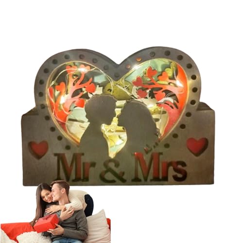 laxreheye Valentinstag Holz,Herz Holz- 3D Valentinstag Paar Schlafzimmer,Kreative LED-Valentinstag-Herzform-Lichtmotiv-Ornament für Valentinstag-Geburtstagsation von laxreheye