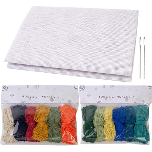 lazyfun 14 CT Nadelspitze Leinwand mit Garn Nadelspitzen-Set Maschen Leinwand Blätter Praktische Maschen Blätter für Stickerei Handwerk von lazyfun