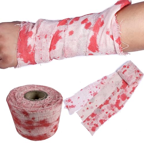 Lcyen Halloween Blutiges Tuch, 10 m Halloween Blutverband, Halloween Blood Gauze, Deko Halloween Blutgaze, für Halloween-Requisiten Raumflucht Spukhaus-Themenset Horror Dunkle Maskerade Dekoration von lcyen