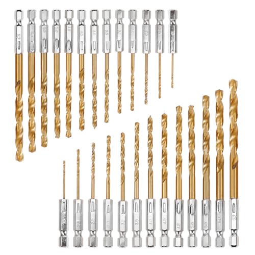 lcyen 26 teiliges Sechskant Bohrer-Set 1,5–6,5 mm Titan Bohrerset 1/4 inch Sechskantschaft HSS Bohrer für Metall, Holz und Stein von lcyen