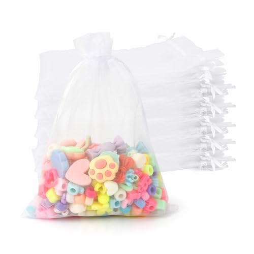 Geschenktüten,Geschenktüten Klein,Süßigkeiten Tüten,Organza Stoff,Stoffbeutel Klein,Stoffsäckchen,Organza Säckchen,Organzasäckchen Klein,Schmuckbeutel,Kleine Beutel Mit Zugband,13x18cm Weiß (50 Stk) von ldyllicStyle