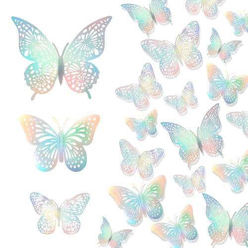 Schmetterlinge Deko,Schmetterling,3D Schmetterlinge Für Die Wand,Wandtattoo Blumen,Decoration Aesthetic,Deko Mädchenzimmer,Wandaufkleber,Tortendeko Schmetterling,Deko Wand,Farbverlauf Silber 24 Stück von ldyllicStyle