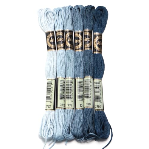 Kreuzstich FäDen,Stickgarn Kreuzstich 6 Teile/los 8m Polyester Kreuz Stich Gewinde Bunte Stickerei Gewinde String Strap for DIY Nähen(Blue 01) von leaderss