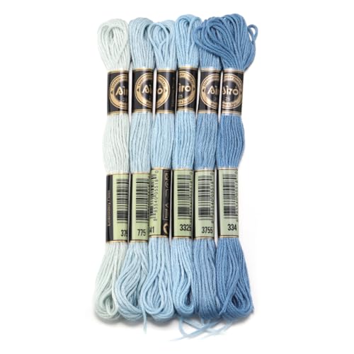 Kreuzstich FäDen,Stickgarn Kreuzstich 6 Teile/los 8m Polyester Kreuz Stich Gewinde Bunte Stickerei Gewinde String Strap for DIY Nähen(Blue 02) von leaderss