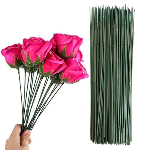 leaderss Floristendraht,Stiel Draht Blumen 100 Stücke 17/25/30cm Künstliche Grüne Blume Stängel DIY Floral Material Handgemachte Draht Stängel Accessoies for Hochzeit Hause Dekoration(25cm) von leaderss