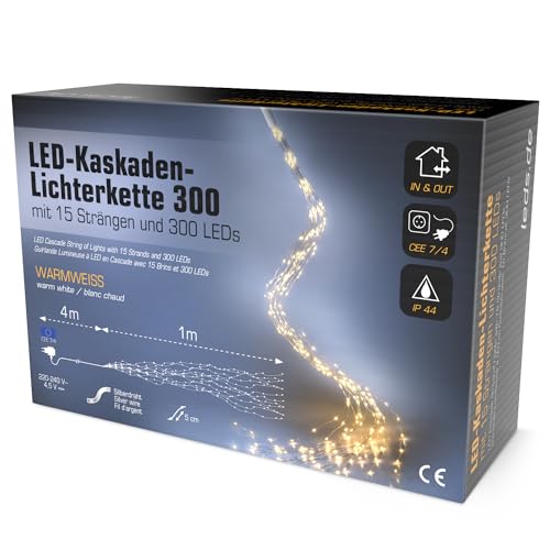 leds.de Kaskaden-Lichterkette warmweiß, 300 LEDs, 1m I Weihnachtsbeleuchtung für außen I Umweltfreundliche Weihnachtsbaum Lichterkette I Christbaumbeleuchtung von leds.de by LUMITRONIX