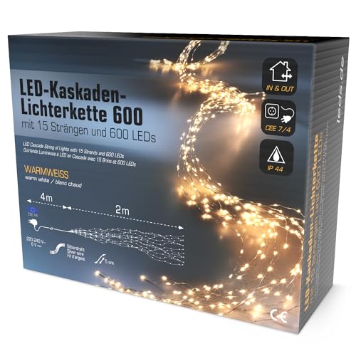 leds.de Kaskaden-Lichterkette warmweiß, 600 LEDs, 2m I Weihnachtsbeleuchtung für außen I Umweltfreundliche Weihnachtsbaum Lichterkette I Christbaumbeleuchtung von leds.de by LUMITRONIX