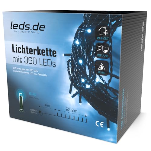 leds.de LED-Lichterkette blau, 360 LEDs, 29m I Weihnachtsbeleuchtung für innen & außen I Umweltfreundliche Weihnachtsbaum Lichterkette I LED Kette von leds.de by LUMITRONIX