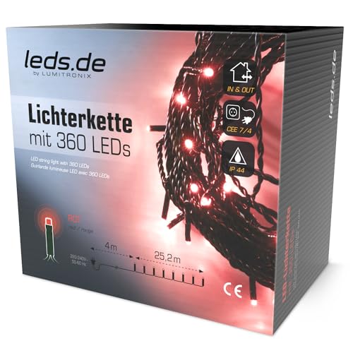 leds.de LED-Lichterkette rot, 360 LEDs, 29m I Weihnachtsbeleuchtung für innen & außen I Umweltfreundliche Weihnachtsbaum Lichterkette I LED Kette von leds.de by LUMITRONIX