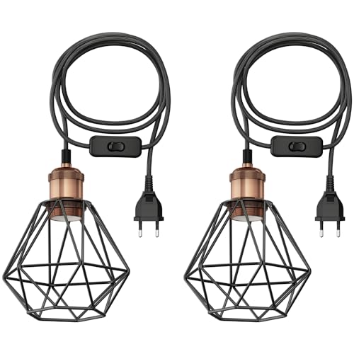 ledscom.de 2 Stück 3m Textilkabel RETRA, Vintage, Stecker, Schalter, bronze, Käfig-Schirm von ledscom.de