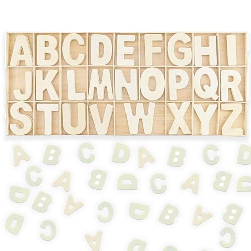 130 Stück (5 Sätze) Holzbuchstaben Set Lagerung in Tablett,Großbuchstaben A-Z,Wooden Alphabet,Buchstaben zum Basteln für Kunsthandwerk DIY Hochzeitsfeier Home Decoration Displays-Holzfarbe von leersao