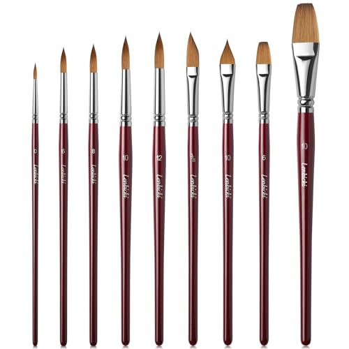 9Stk Zobelhaar Aquarellpinsel Set Professionelle Künstler Pinsel Set Spitze Runde Spitze Katzenzunge Flach Dolch Pinsel für Acryl Tinte Gouache Tempera von lenbicki