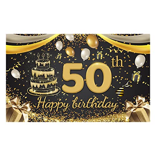 lencyotool 30 40 50 Geburtstag Dekoration, Geburtstag Hintergrund Banner Extra Große Schwarz Gold Dekoration, Hintergrund Banner Geburtstag, Schwarz Gold Deko Geburtstag Für Männer Mädchen von lencyotool