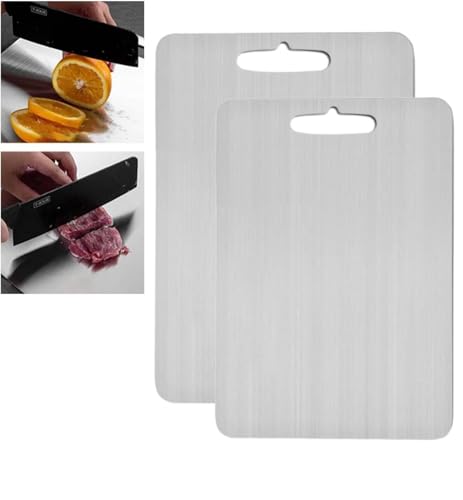 2 Stück Titan Schneidebrett | 20x29/28x39cm Titanium Cutting Board Set | Mehrzweck Schneidebrett aus Titan | Doppelseitiges Schneidebrett Edelstahl | Stainless Steel Cutting Board für Küche von leryveo