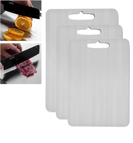 3 Stück Titan Schneidebrett | 20x29/23x34/28x39cm Titanium Cutting Board Set | Mehrzweck Schneidebrett aus Titan | Doppelseitiges Schneidebrett Edelstahl | Stainless Steel Cutting Board für Küche von leryveo