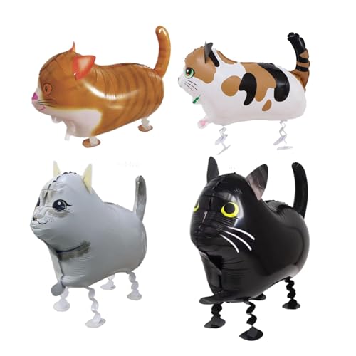 Aluminium Ballon mit laufender Katze | 4 Stück Cartoon Aluminium Ballons mit Tieren | Lustige Katzenballons für Partyzubehör und Dekorationen zum Thema Katzen von leryveo