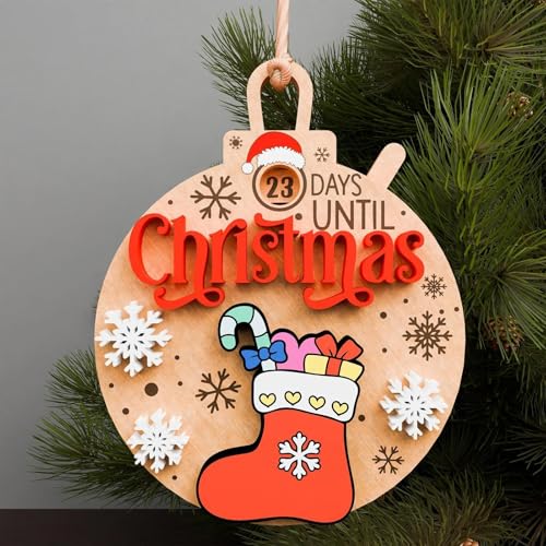 Christmas Countdown Sliding Ornaments | 25 Tage bis Weihnachten Countdown Adventskalender 2024 | Rotierendes Adventskalender Schild aus Holz für Christbaumschmuck von leryveo