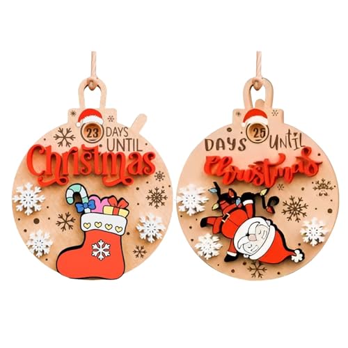 Christmas Countdown Sliding Ornaments | 25 Tage bis Weihnachten Countdown Adventskalender 2024 | Rotierendes Adventskalender Schild aus Holz für Christbaumschmuck von leryveo