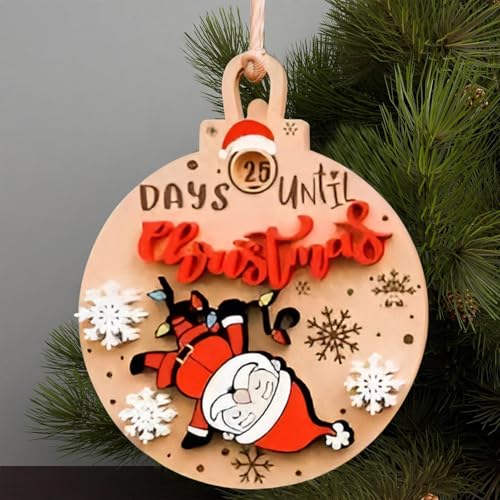 Christmas Countdown Sliding Ornaments | 25 Tage bis Weihnachten Countdown Adventskalender 2024 | Rotierendes Adventskalender Schild aus Holz für Christbaumschmuck von leryveo