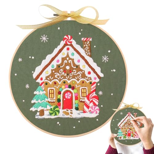 Leryveo Weihnachts-Stickerei-Ornament-Set, Stickset für Anfänger für Erwachsene,Weihnachts-Bastel-Start-Kits - Stickset für Anfänger, Weihnachtsstickmuster mit Faden und Nadeln, Weihnachtsdekorationen von leryveo