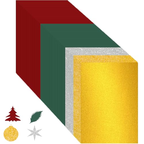 letesult 80 Blatt Weihnachtskarton, dickes Papier, rot, grün, Glitzer, Silber, Gold, Urlaubskarton, Papierkarton, für Weihnachtskarten, Kunsthandwerk, Einladungen, Grußkarten, Geschenkanhänger, 80 von letesult