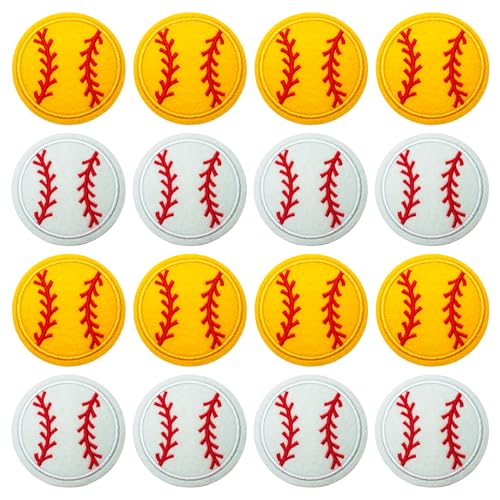 Baseball-Stickerei-Aufnäher, Softball-Aufnäher zum Aufbügeln für Kleidung, T-Shirts, Jacken, Mützen, Jeans, DIY-Zubehör (8 gelb + 8 weiß), 16 Stück von lettxun
