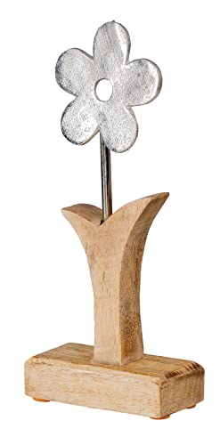 levandeo Aufsteller Blume H24cm Mango Metall Holz Braun Silber Tischdeko Frühling Deko Figur Wohndeko von levandeo