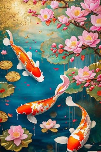 leww 5D Diamond Painting, Diamant Painting Bilder Koi-Fische Diamond Art Erwachsene Full Round DIY Diamant Kunst Malerei Stickerei Set Kreuzstich Bilder Arts Craft Home Wand Decor 80x120cm von leww