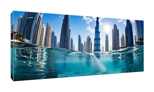 Malen Nach Zahlen Erwachsene, Dubai Landschaft, DIY Vorgedruckte Leinen Leinwand Anfänger Kinder Ölgemälde Kits, Home Haus Decor Geschenk mit 3 Pinsel und Acrylpigment, 40x80cm (Ohne Rahmen) W-660 von lewwmn