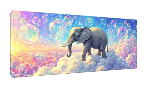 Malen Nach Zahlen Erwachsene, Elefant Blase, DIY Vorgedruckte Leinen Leinwand Anfänger Kinder Ölgemälde Kits, Home Haus Dekorieren Geschenk mit 3 Pinsel und Acrylpigment, 40x80cm (Ohne Rahmen) W-647 von lewwmn