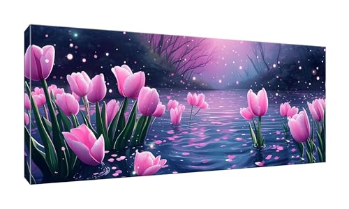 Malen Nach Zahlen Erwachsene, Paint by Numbers Malen Nach Zahlen rosa Tulpe, DIY Geschenk Art mit Pinseln und Acrylfarben Handgemalt Ölgemälde Leinwand für Home Dekorieren, Ohne Rahmen 30x60cm W-695 von lewwmn