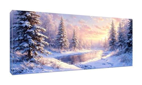 Malen Nach Zahlen Erwachsene, Winter Wald, DIY Vorgedruckte Leinen Leinwand Anfänger Kinder Ölgemälde Kits, Home Haus Dekorieren Geschenk mit 3 Pinsel und Acrylpigment, 40x80cm (Ohne Rahmen) W-664 von lewwmn