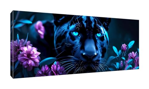 Malen Nach Zahlen Erwachsene, schwarzer Panther, DIY Vorgedruckte Leinen Leinwand Anfänger Kinder Ölgemälde Kits, Home Haus Decor Geschenk mit 3 Pinsel und Acrylpigment, 40x80cm (Ohne Rahmen) W-793 von lewwmn