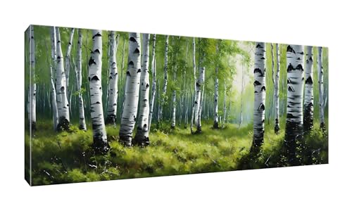 Malen Nach Zahlen Erwachsene, weiße Birke, DIY Vorgedruckte Leinen Leinwand Anfänger Kinder Ölgemälde Kits, Home Haus Dekorieren Geschenk mit 3 Pinsel und Acrylpigment, 40x80cm (Ohne Rahmen) W-520 von lewwmn