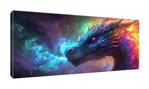 lewwmn Malen Nach Zahlen Erwachsene, Drachen, DIY Vorgedruckte Leinen Leinwand Anfänger Kinder Ölgemälde Kits, Home Haus Dekorieren Geschenk mit 3 Pinsel und Acrylpigment, 25x50cm (Ohne Rahmen) W-997 von lewwmn