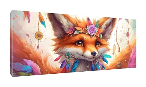 lewwmn Malen Nach Zahlen Erwachsene, Fuchs, DIY Vorgedruckte Leinen Leinwand Anfänger Kinder Ölgemälde Kits, Home Haus Dekorieren Geschenk mit 3 Pinsel und Acrylpigment, 40x80cm (Ohne Rahmen) W-811 von lewwmn