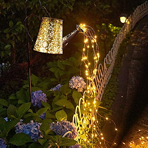 Solar-Gießkanne, Gartendekorationen, wasserdichte Duschlichter – große Retro-Metalllaterne, hängende Stern, blinkende LED-Lampen, dekorative Lampe für Gehweg, Garten, Terrasse, Rasen (mit Halterung) von lifemet