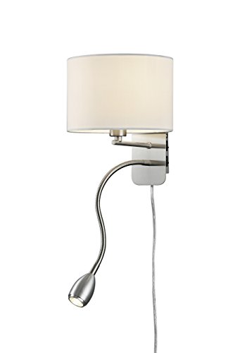 lightling modern Wandleuchte in nickel matt mit verstellbarem Lesearm, Stoffschirm weiß, 1 x E14 max. 40W, ø 20 cm, Höhe: 23.5 cm von lightling