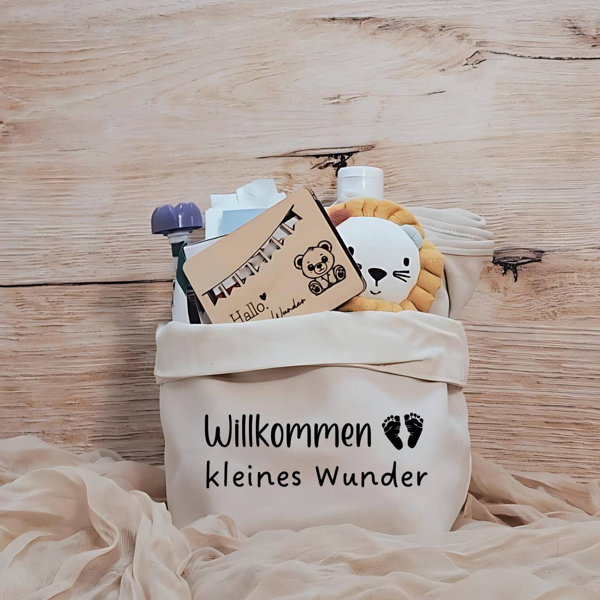 Geschenkkörbchen/Geschenkkorb Zum Selbstbefüllen "Willkommen Kleines Wunder" von liiebevollverschenkt