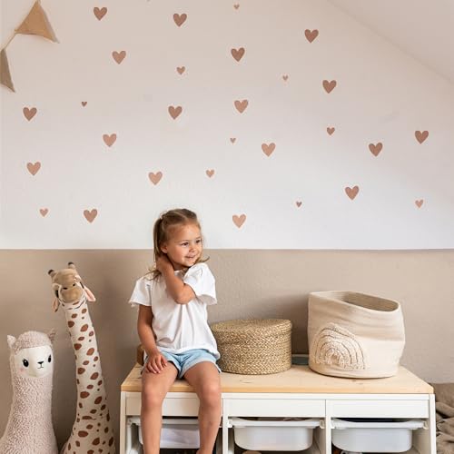 lilimaus Wandsticker Kinderzimmer [132 Stck.] - Wandtattoo Herzen - Wandaufkleber Kinderzimmer Mädchen & Jungen - Wanddeko Kinder & Baby - Babyzimmer Deko - Aufkleber Wand - Wall stickers - Beige von lilimaus