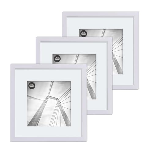 lincoolart Bilderrahmen 30x30 cm Holz Weiss Fotorahmen,MDF Quadratisch Weiß Rahmen mit Acrylglas,für Bilder 20x20 mit passepartout oder 30x30 ohne passepartout 3er Set von lincoolart