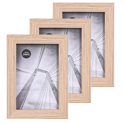 lincoolart bilderrahmen 10x15 cm Natur Holz Fotorahmen,MDF Rahmen 4X6 inch and bruchsicheres Acrylglas,Wand-und Tisch bilderrahmen 3er Set von lincoolart