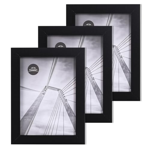 lincoolart bilderrahmen 13x18 cm Holz schwarz Fotorahmen,MDF Rahmen 5X7 inch bruchsicheres Acrylglas,Wand-und Tisch bilderrahmen 3er Set von lincoolart