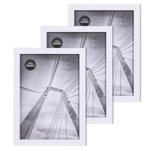 lincoolart bilderrahmen A4 weiße Holz Fotorahmen,MDF DIN A4 Rahmen mit leinebruchsicheres Acrylglas, 3er Set von lincoolart