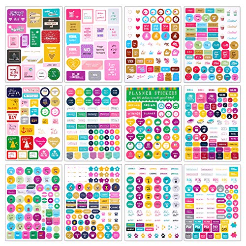 12Blätter Scrapbook Sticker Set für Pläne Erinnerungen Ereignisse Haushalt, Bunt Planer Aufkleber Selbstklebend klein Kalender,Farbig Bullet Journal Etiketten Zum DIY Noten Fotoalbum Geschenke Basteln von linjinde