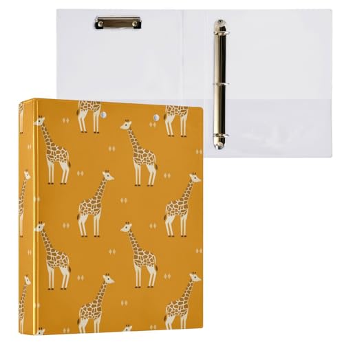 Cartoon Orange Giraffes 1 und 1/2 Zoll Notizbuchordner Runde Ringe Notizbuch Ordner mit Taschen 1/2 Packung Ordner Büro Binder Supplies 200 Blatt von linqin