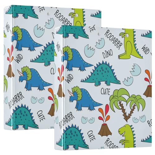 Dino Friends Ringbuch mit runden Ringen, 3,8 cm, mit Innentaschen, 1/2 Packungen für Briefgröße (27,9 x 21,6 cm), Hardcover von linqin