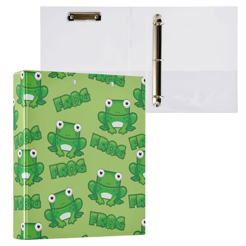 Niedliche Cartoon-Frosch-Ordner, 3,5 cm, 3 Ringe, Ordner mit Taschen, 1/2 Packungen, ästhetischer Ordner, Hardcover von linqin